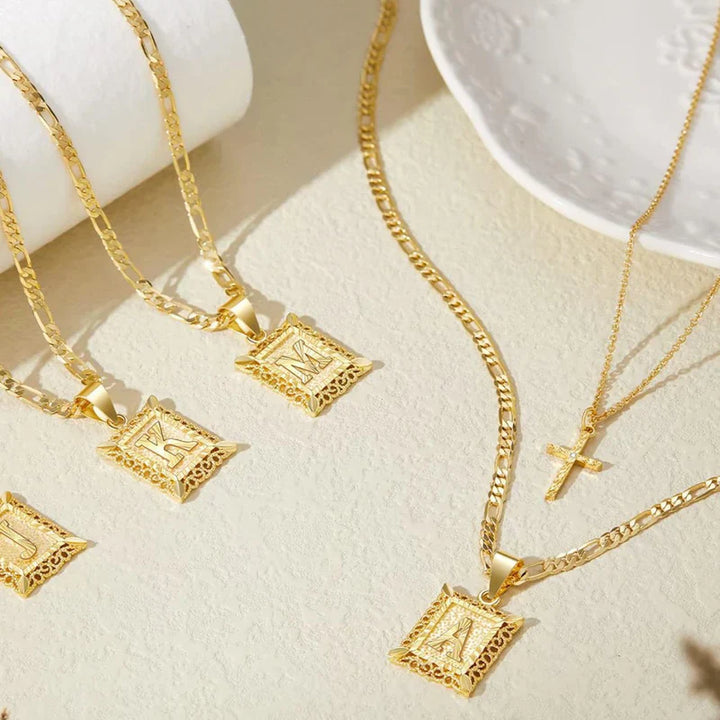Cross Initial Necklace Set | Gold-Tone