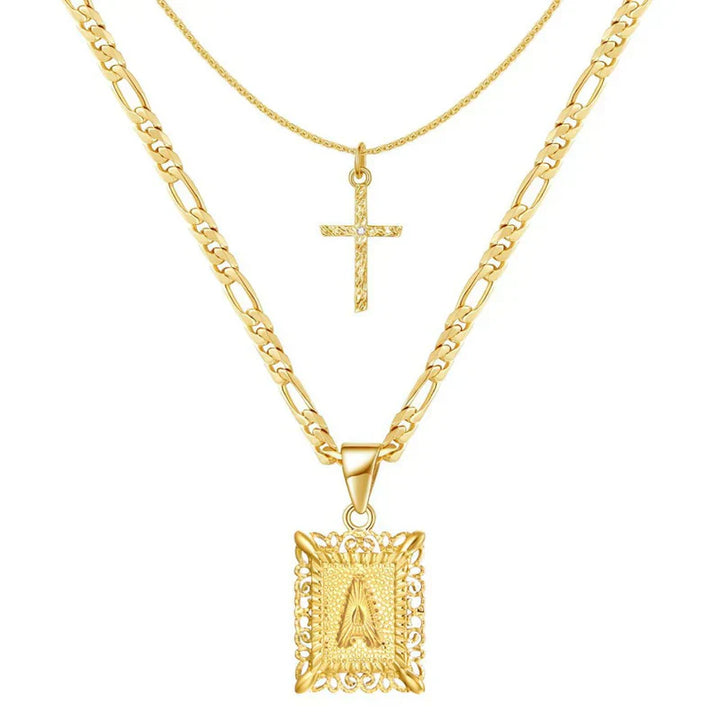 Cross Initial Necklace Set | Gold-Tone