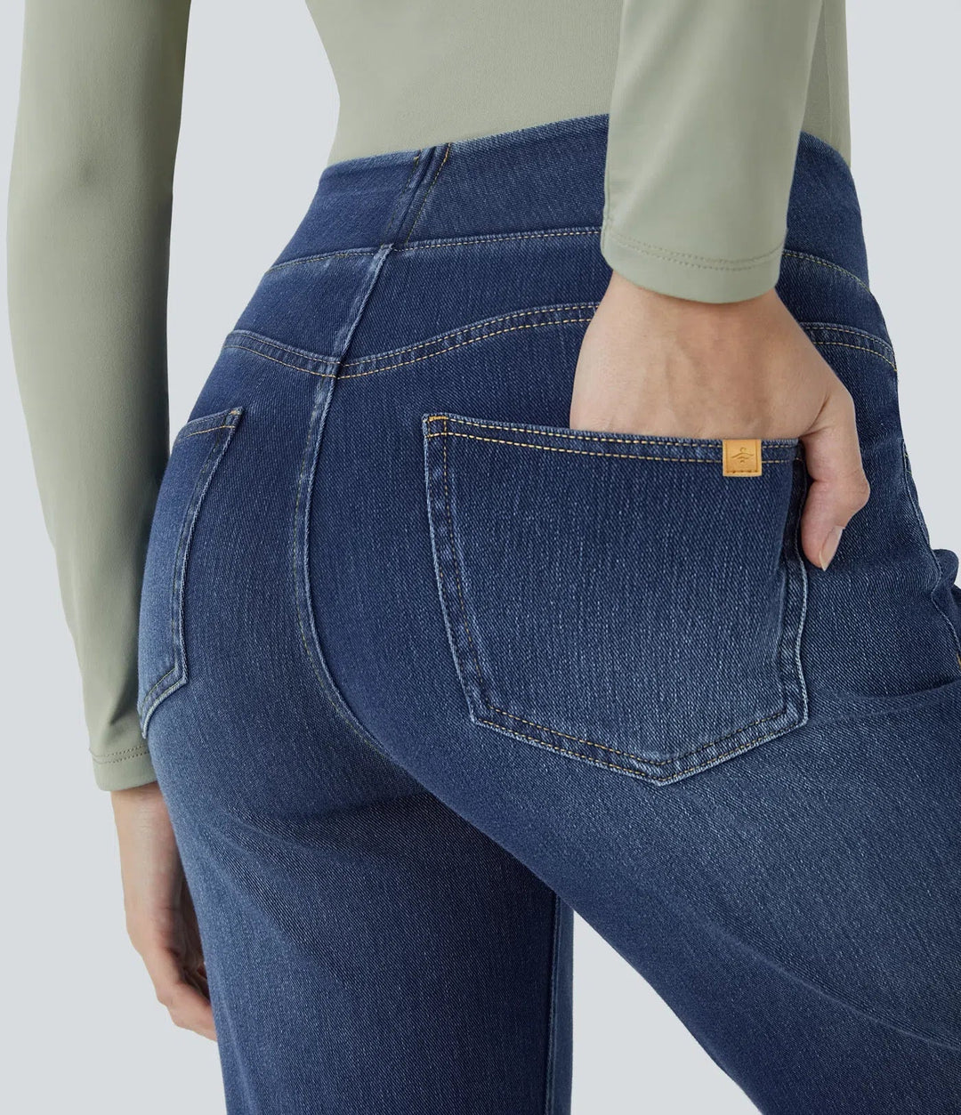 Premium Wash High Waisted Pockets Washed Casual Bootcut Jeans