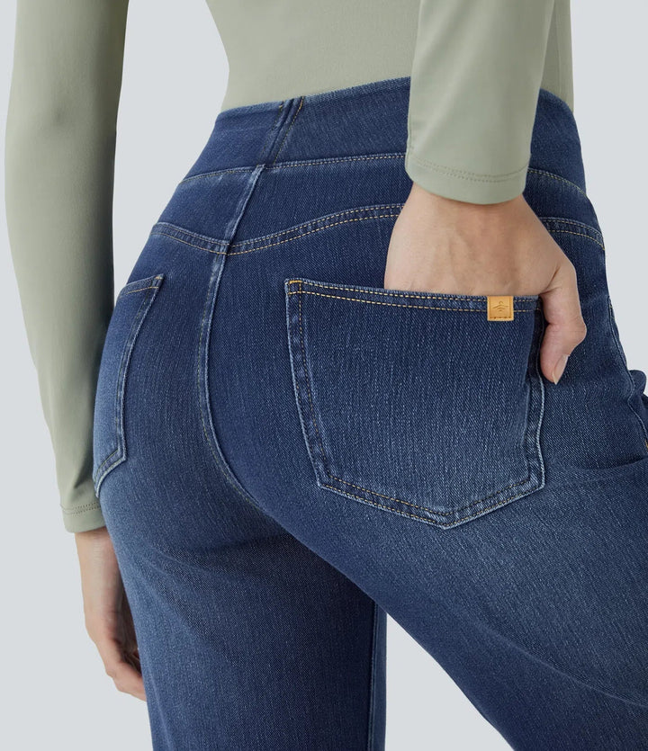 Premium Wash High Waisted Pockets Washed Casual Bootcut Jeans