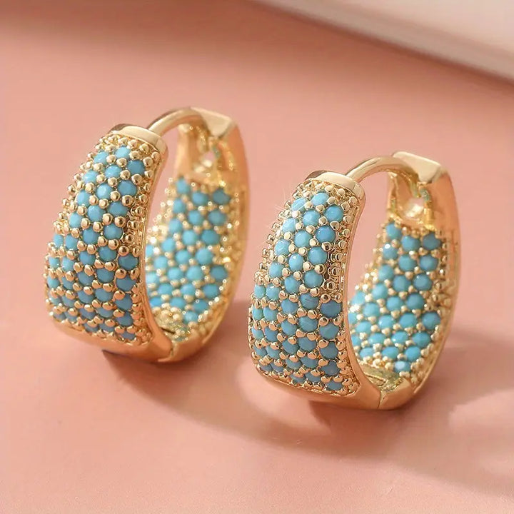Golden-Tone Turquoise Beaded Hoop Earrings | Gold