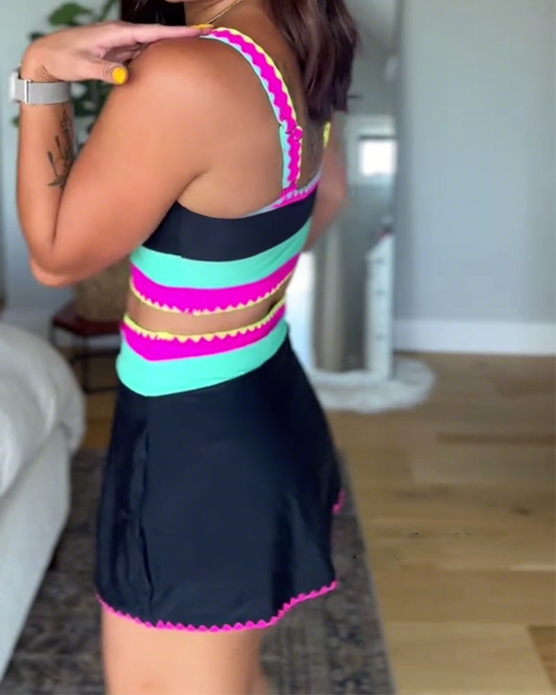 Myra | Elegant Three-Piece Color Block Swimsuit