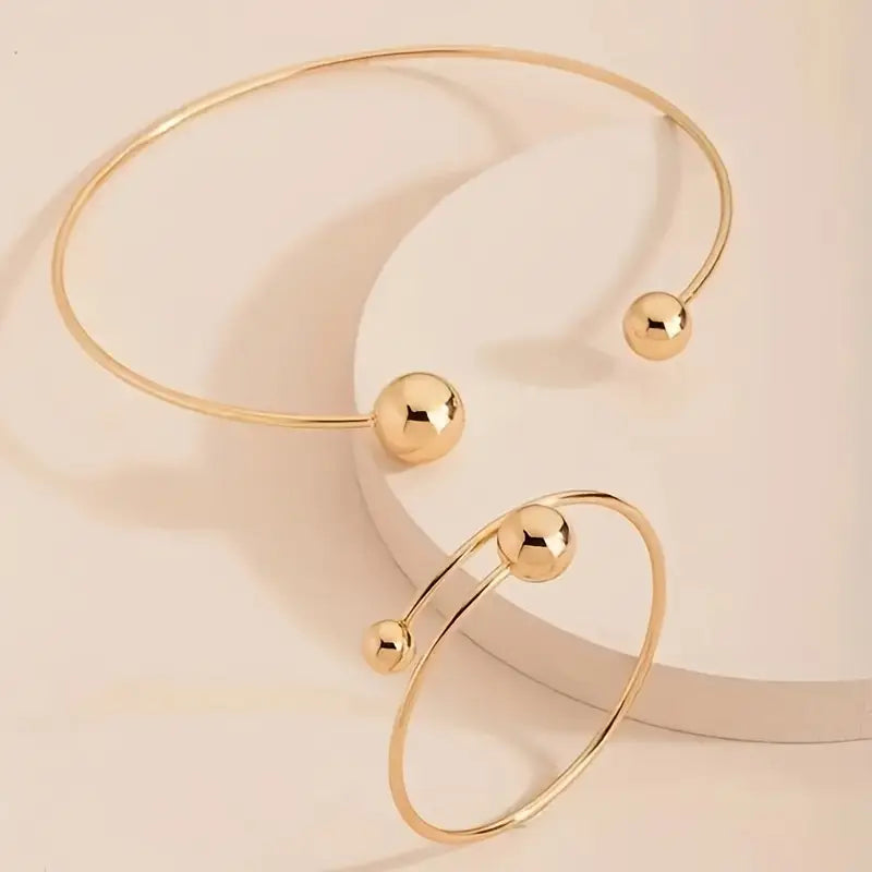 Minimalist Glow Collar & Cuff Bracelet Set | Gold-Tone