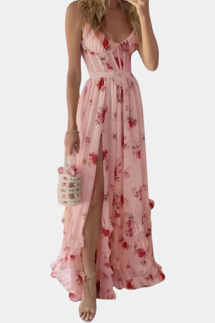 Luna Maxi Corset Dress with Floral Pattern