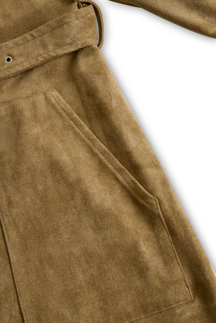 Women's Fashion Suede Single Breasted Lapel Long Sleeve Midi Dress