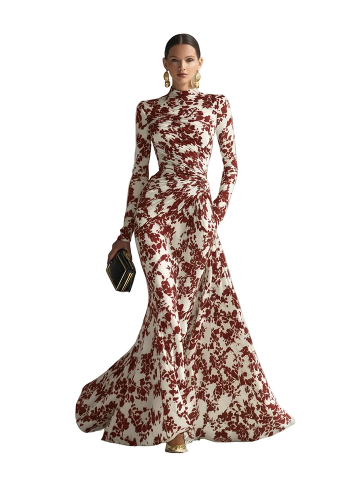 Women's Black And White Patterned Stretch Blend Wrap Dress