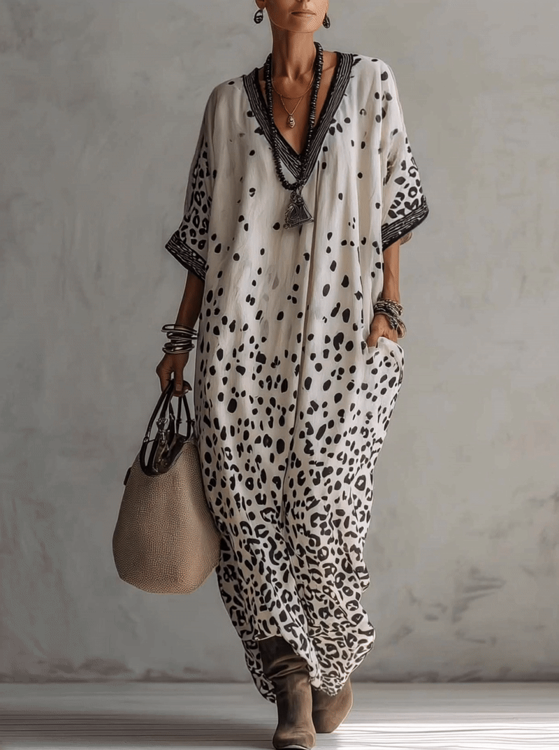 Elena | Lightweight Chiffon Maxi Dress with Ombre Animal Print