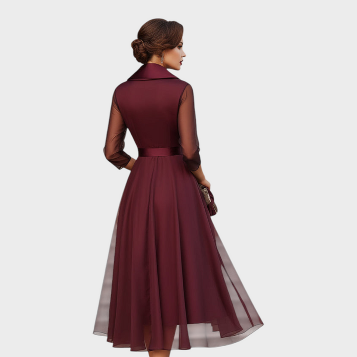 Faye | Wrap Midi Dress with Sheer Three-Quarter Sleeves