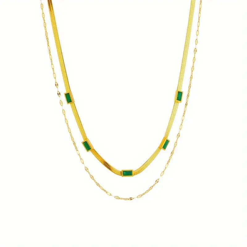 Sorella Gem Double-Layer Retro Necklace | Gold-Tone