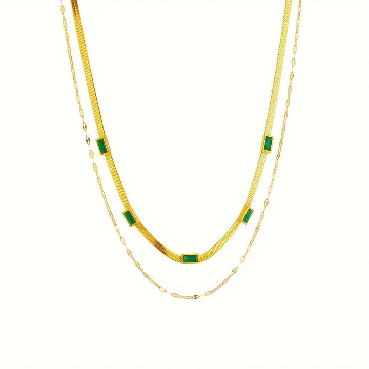 Sorella Gem Double-Layer Retro Necklace | Gold-Tone
