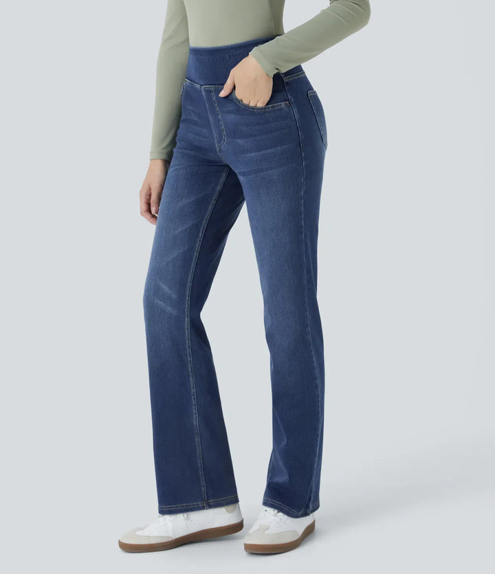 Premium Wash High Waisted Pockets Washed Casual Bootcut Jeans