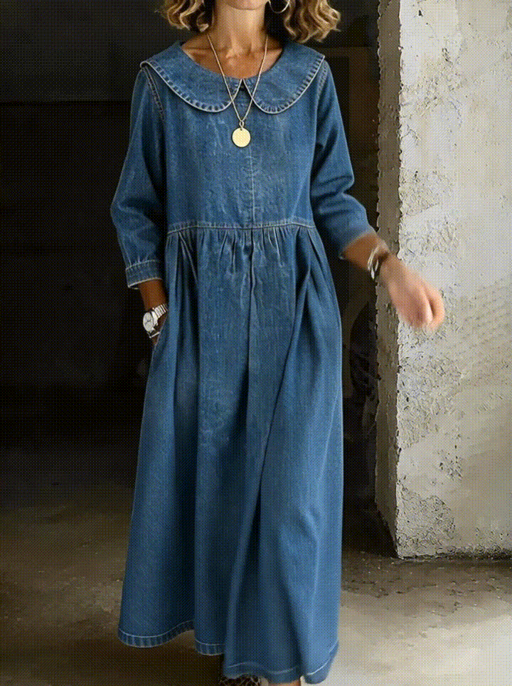 Denim Dress with Peter Pan Collar for Women