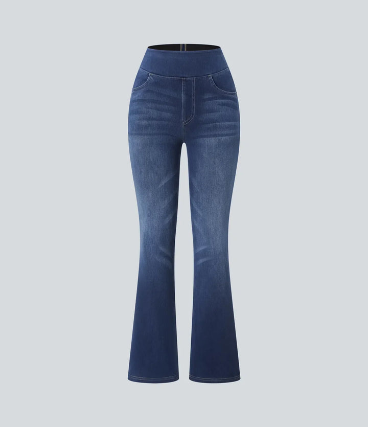 Premium Wash High Waisted Pockets Washed Casual Bootcut Jeans