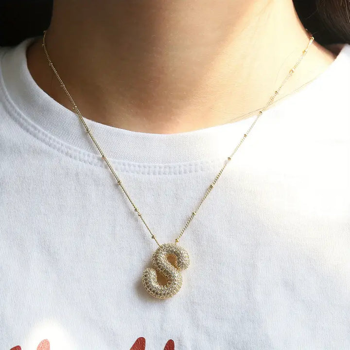 Bubble letter initial necklace set | Gold-Tone