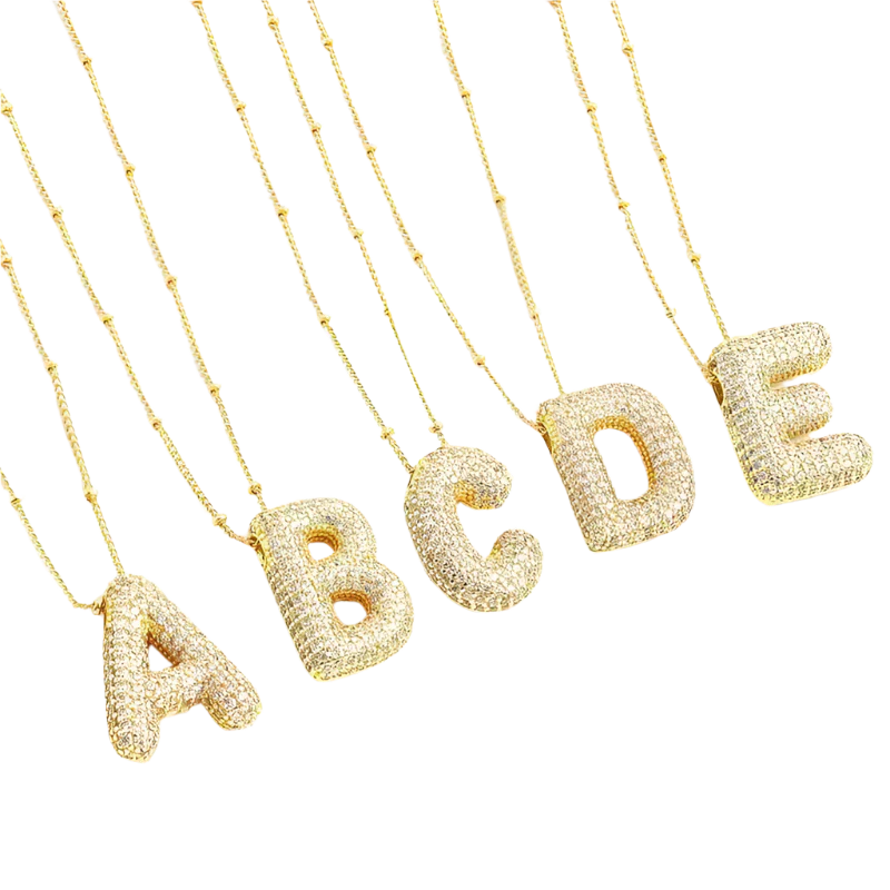 Bubble letter initial necklace set | Silver-Tone