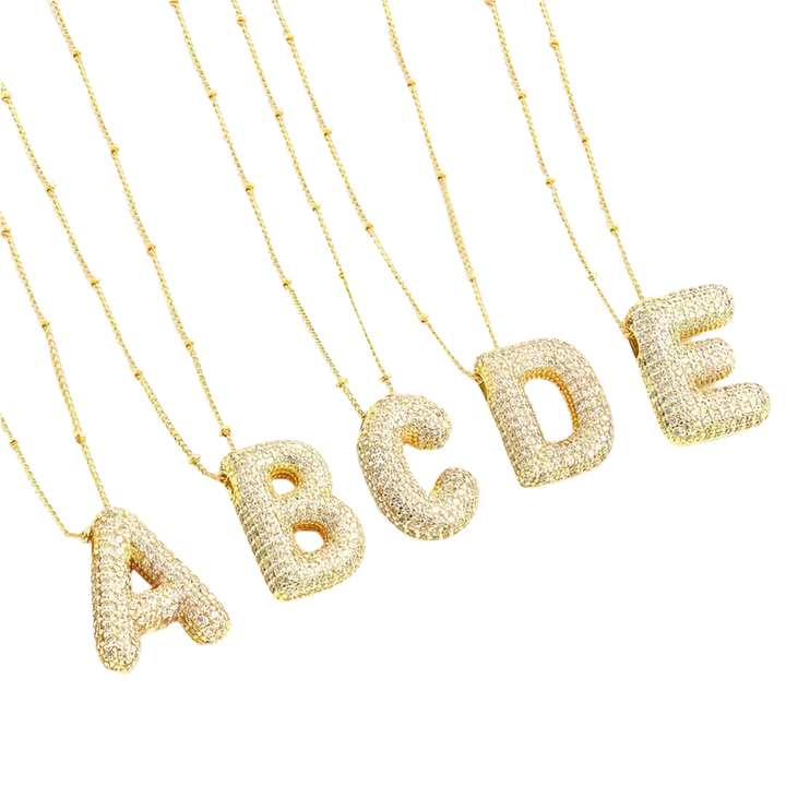 Bubble letter initial necklace set | Gold-Tone
