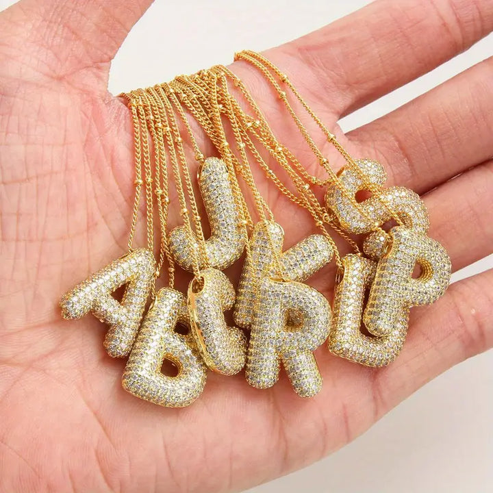 Bubble letter initial necklace set | Gold-Tone