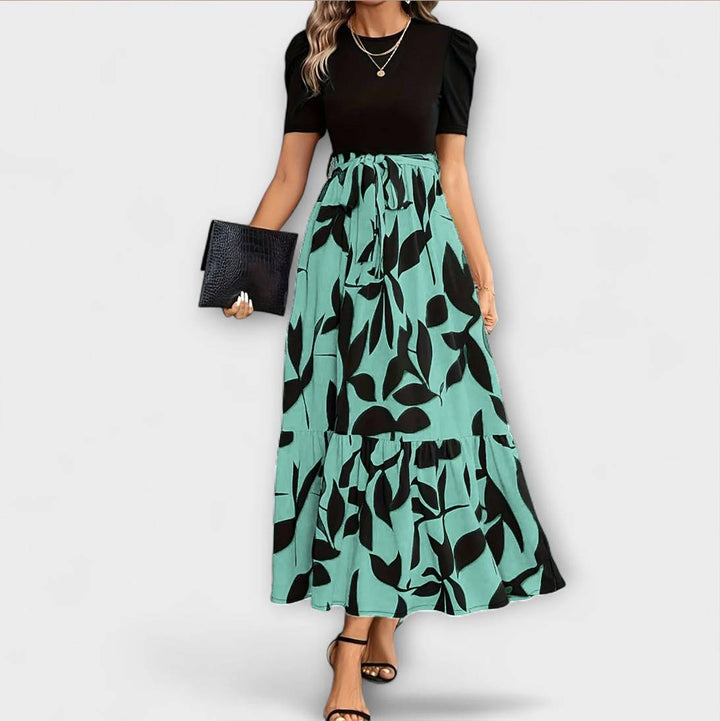 Luna - Summer Dress with Floral Pattern and Round Neckline