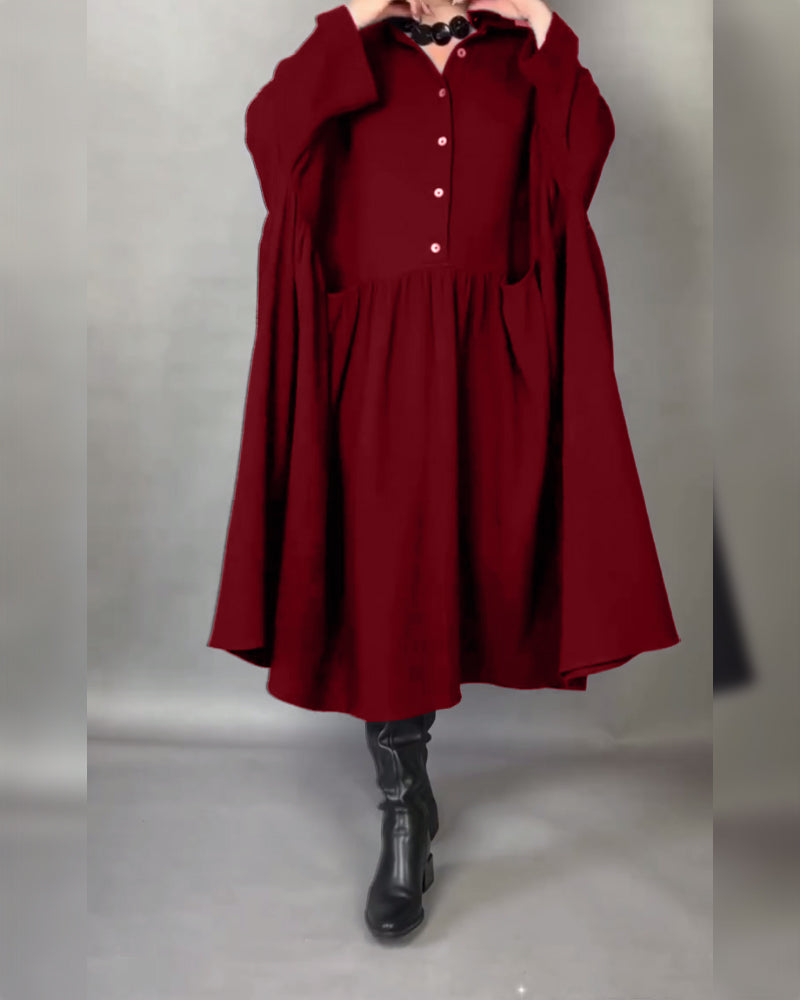 Plus size A-line dress with button collar