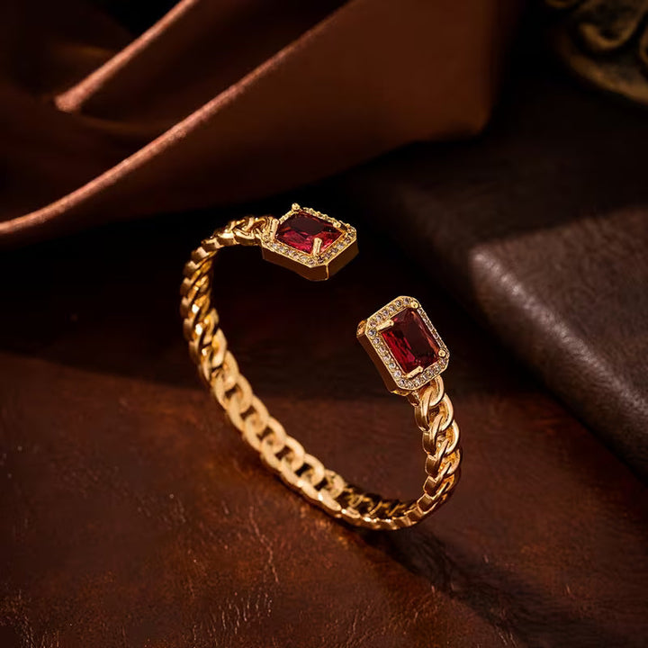 Veloria Red Stone Open Bracelet | Gold-Tone