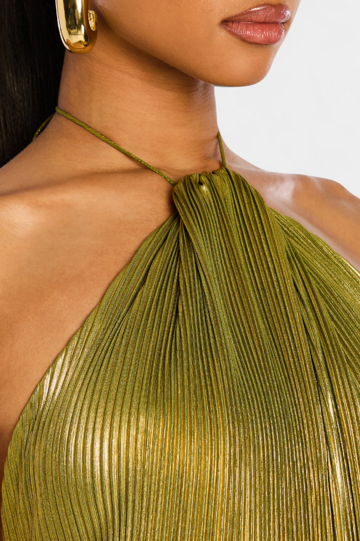 Emma Metallic Halter Open Back Dress
