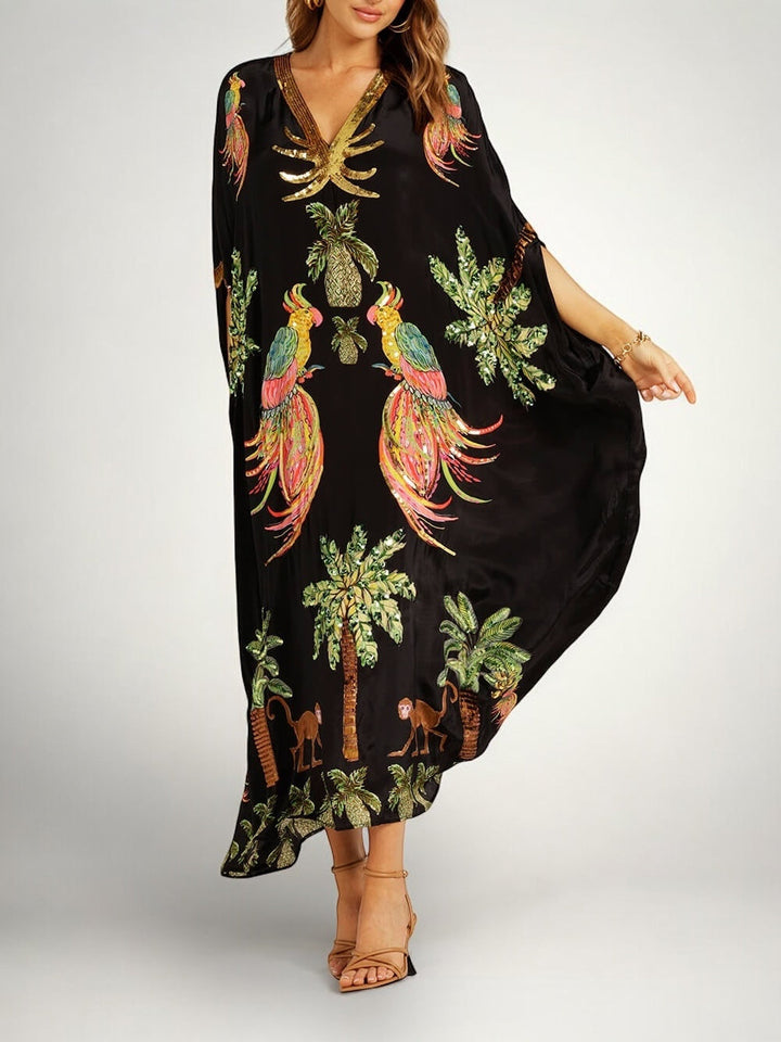 Sahara | Drop Shoulder Printed Dress with Palm Tree Motif