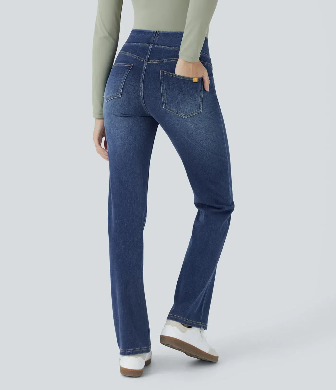 Premium Wash High Waisted Pockets Washed Casual Bootcut Jeans