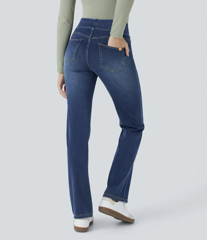 Premium Wash High Waisted Pockets Washed Casual Bootcut Jeans