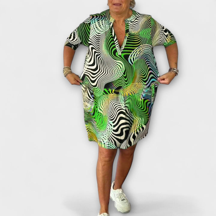 Riola — Multicolored Dress with V Neckline
