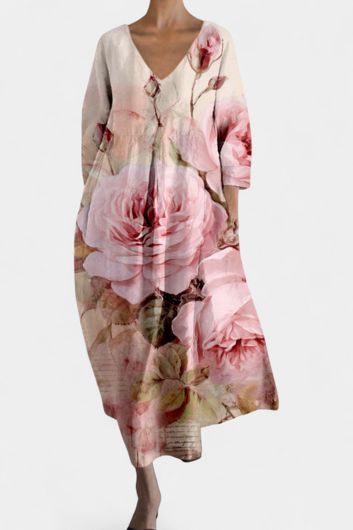 Anne Long Multicolored Dress with V Neckline