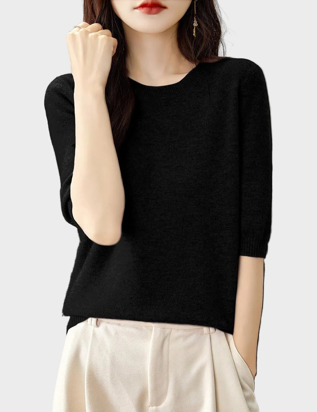 Eureka | Wool-Blend Crewneck Half Sleeve Sweater