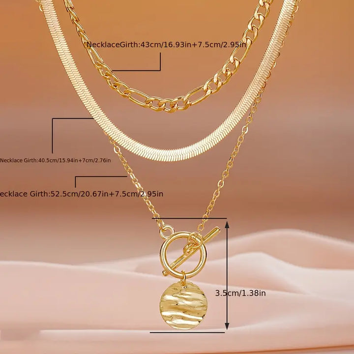 Savira Textured Coin Layered Necklace | Gold-Tone