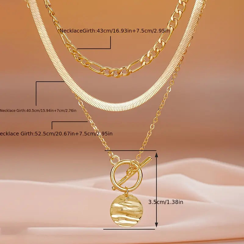 Savira Textured Coin Layered Necklace | Gold-Tone