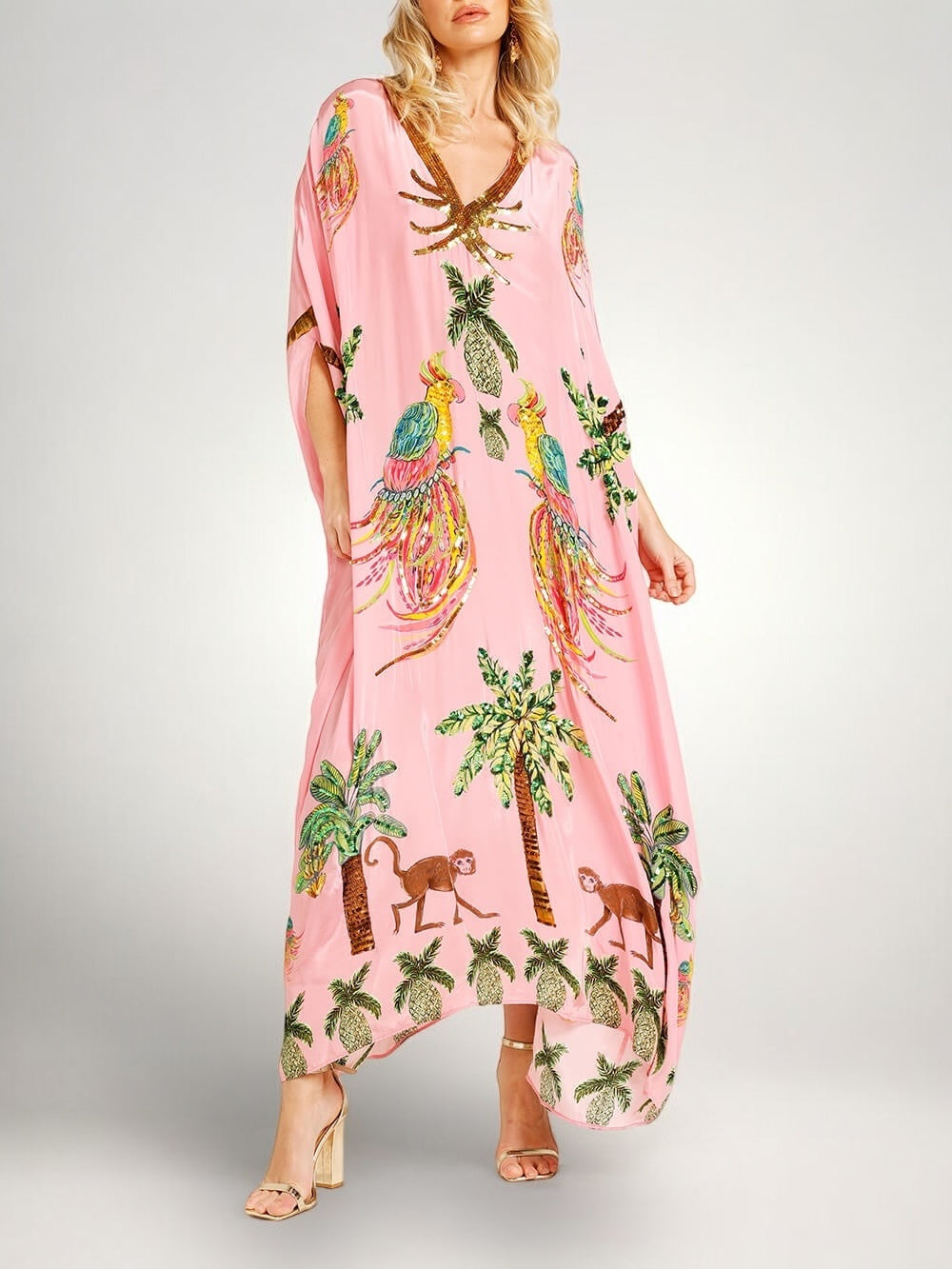 Sahara | Drop Shoulder Printed Dress with Palm Tree Motif