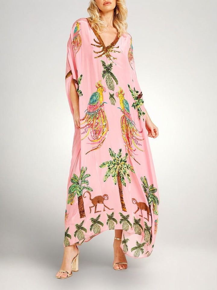 Sahara | Drop Shoulder Printed Dress with Palm Tree Motif