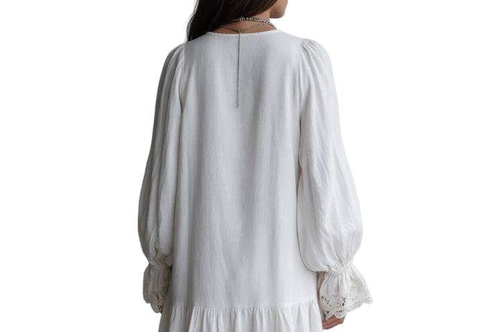 Vintage-style Zip-up Collar Lace-trimmed White Mini Dress