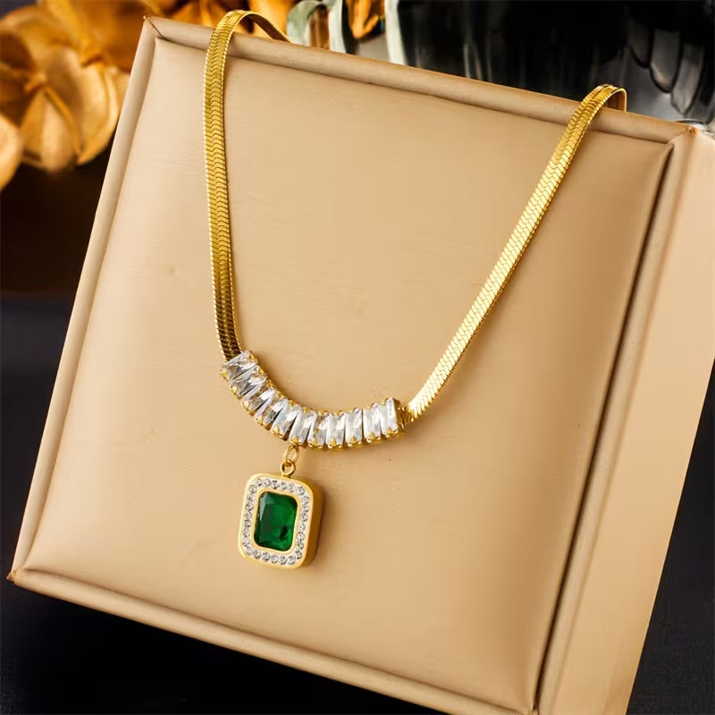 Regalia Prism Green Stone Necklace | Gold-Tone