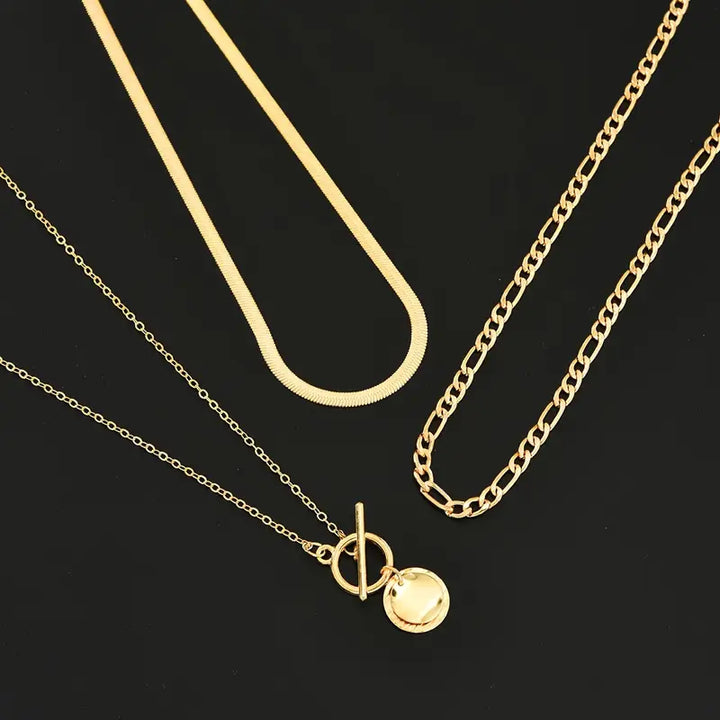 Savira Textured Coin Layered Necklace | Gold-Tone