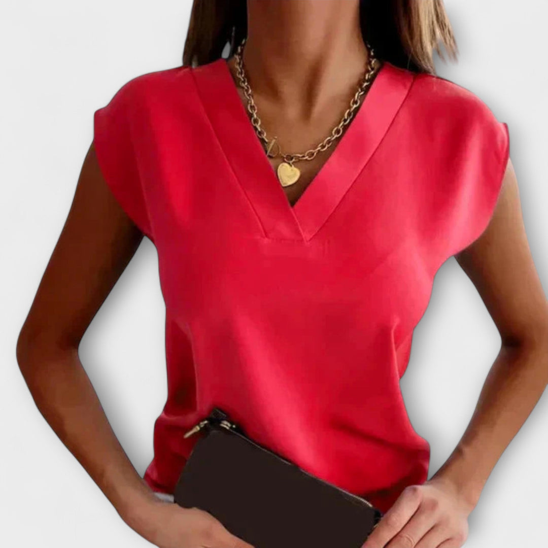 Women's Summer Top with V Neckline and Comfortable Sleeves