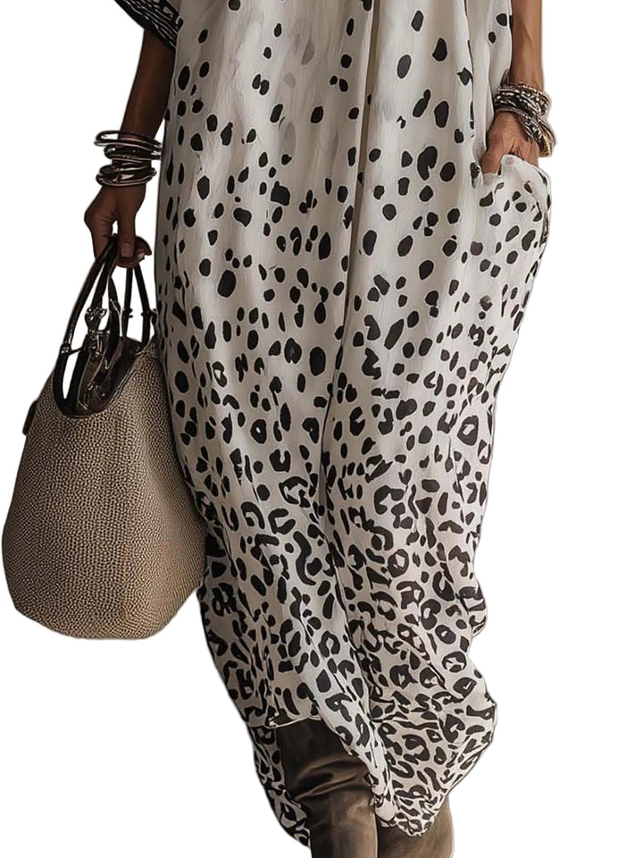 Elena | Gradient Leopard Print Chiffon Maxi Dress in Light Gray
