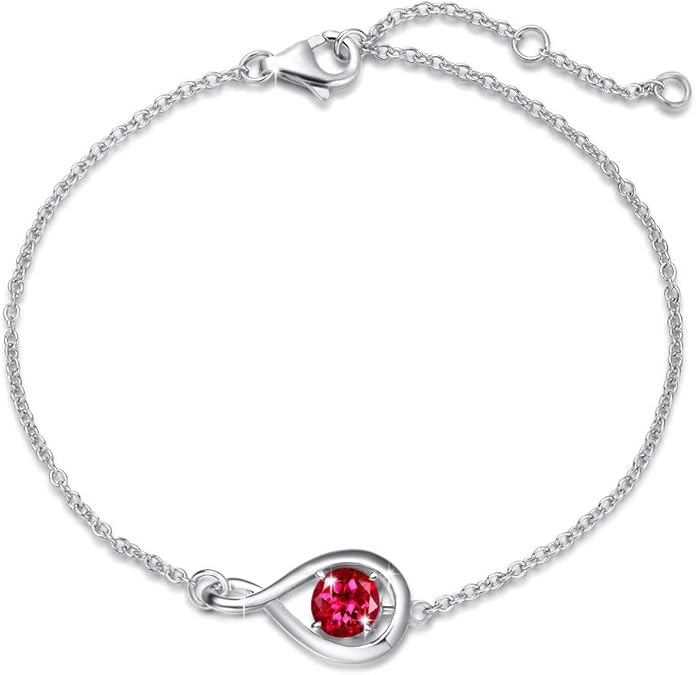 Red Stone Infinity Bracelet | Silver-Tone