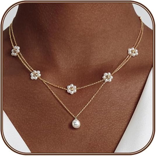 Floral Faux Pearl Layered Necklace | Gold-Tone