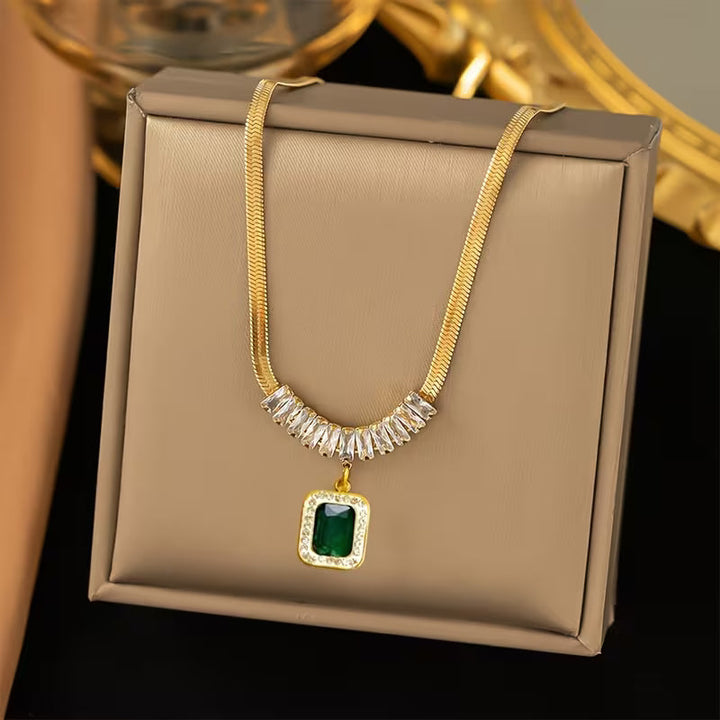Regalia Prism Green Stone Necklace | Gold-Tone