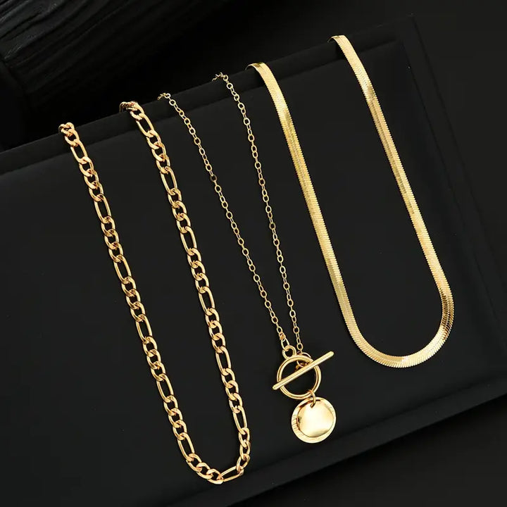 Savira Textured Coin Layered Necklace | Gold-Tone
