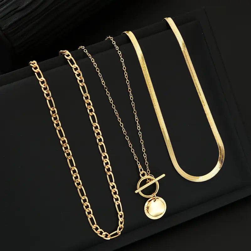 Savira Textured Coin Layered Necklace | Gold-Tone