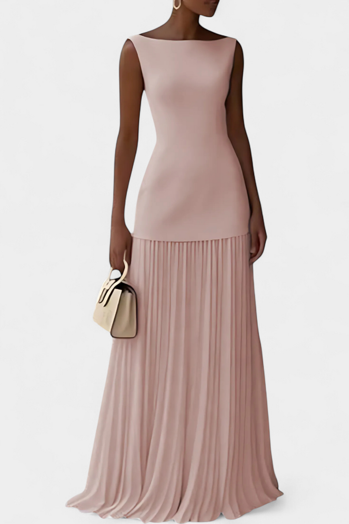 Silvana Long Chiffon Evening Dress with Pleats