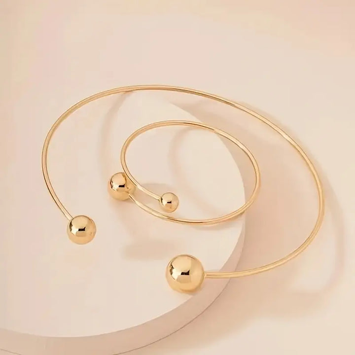 Minimalist Glow Collar & Cuff Bracelet Set | Gold-Tone