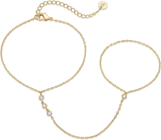 Beaded Handchain Bracelet | Gold-Tone