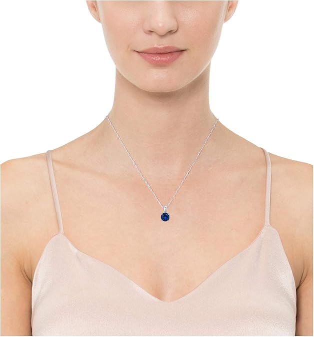Round Cut Blue Stone Necklace | Silver-Tone