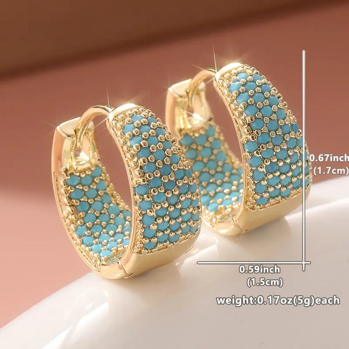 Golden-Tone Turquoise Beaded Hoop Earrings | Gold